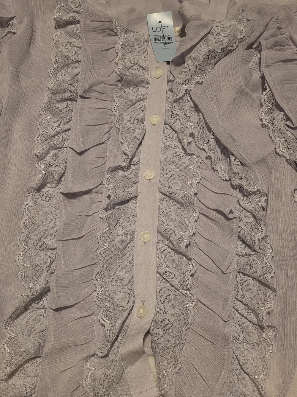 LOFT Lavender Ruffle Button-Front Blouse - Picture 3 of 7